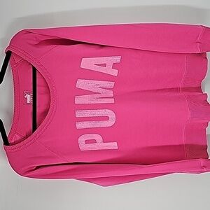 PUMA Pink Long Sleeved Crew Neck Sweatshirt w Ribbed Detail & Distressed Letters